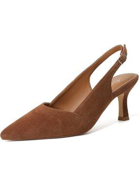 Women's Brown Suede Slingback Pointed Closed Toe Kitten Heels Pumps Shoes